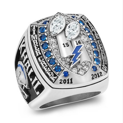 Custom State Championship Rings With Many CZ Stones Cheap Cost